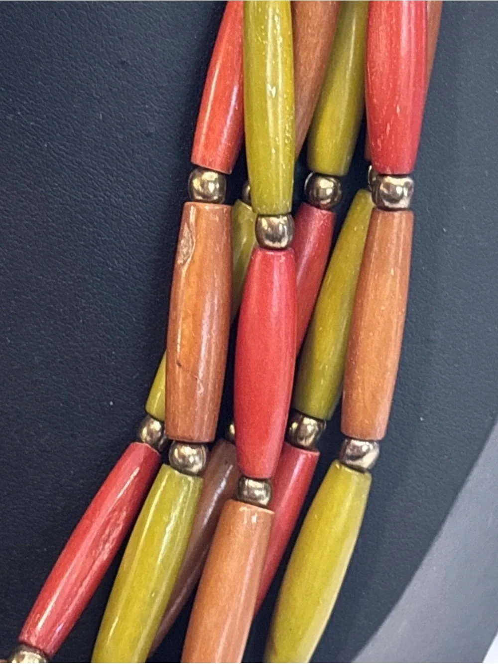 Vintage 70s Boho Layered Lucite Bead‎ Necklace Orange Yellow Earth Tone Retro